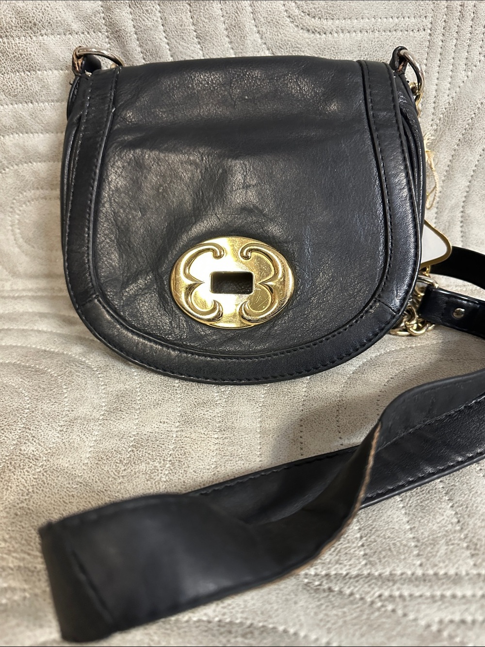 Emma Fox Black Leather Crossbody with Gold Turn-Lock